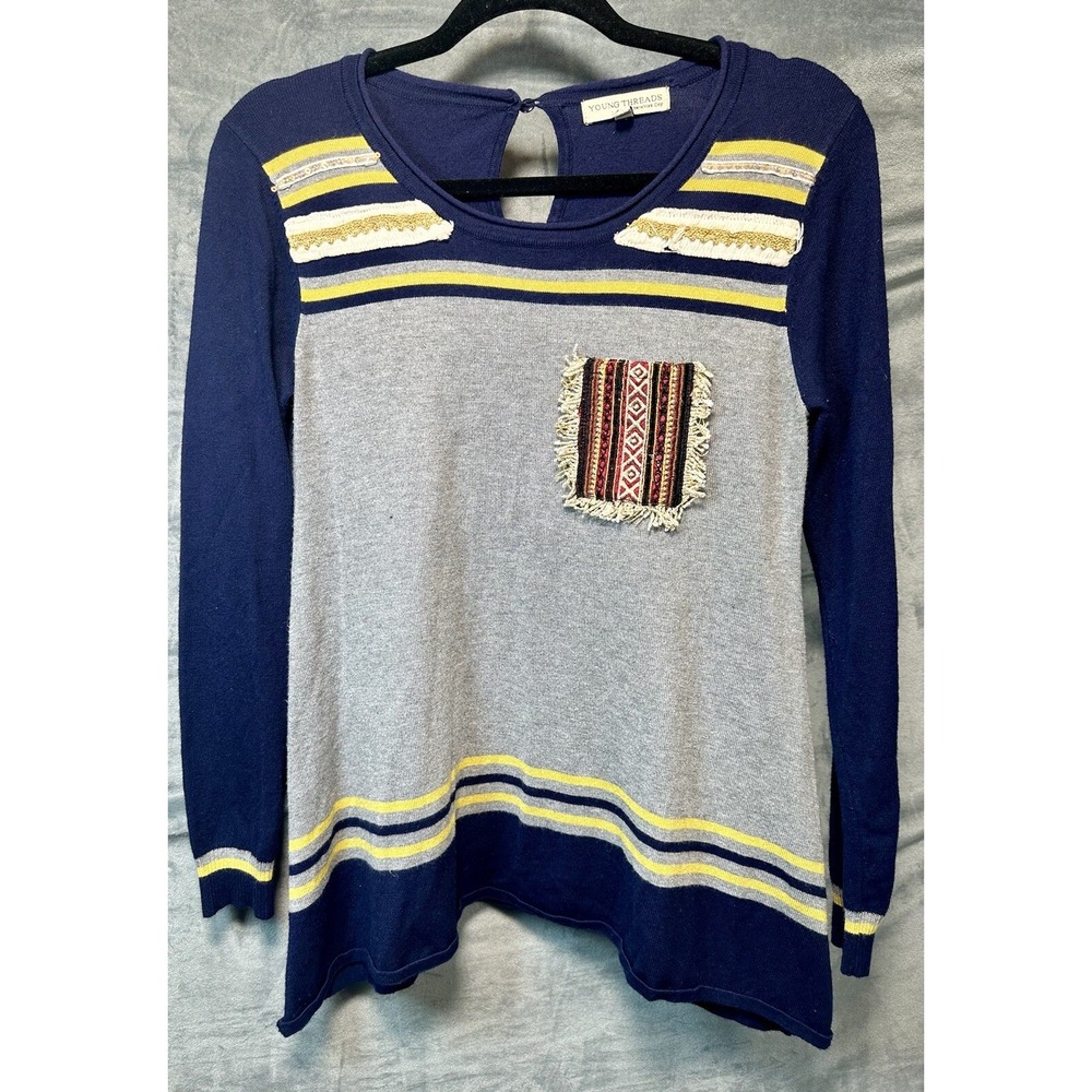Womens Young Threads Y2K Asymmertrical Sweater Aztec Pocket Retro Sz M